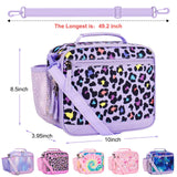 Choco Mocha Cheetah Kids Lunch Box for Girls Lunch Boxes for School Lunch Bag for Girls with Shoulder Strap for Toddler Preschool Kindergarten kids Purple Choco Mocha