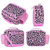 Choco Mocha Cheetah Lunch Box Kids Lunch Box for Girls Lunch Boxes for School Girls Leopard Lunchbox for Kids Lunch Bag for Girls with Shoulder Strap for Toddler Preschool Kindergarten Gift Pink Choco Mocha