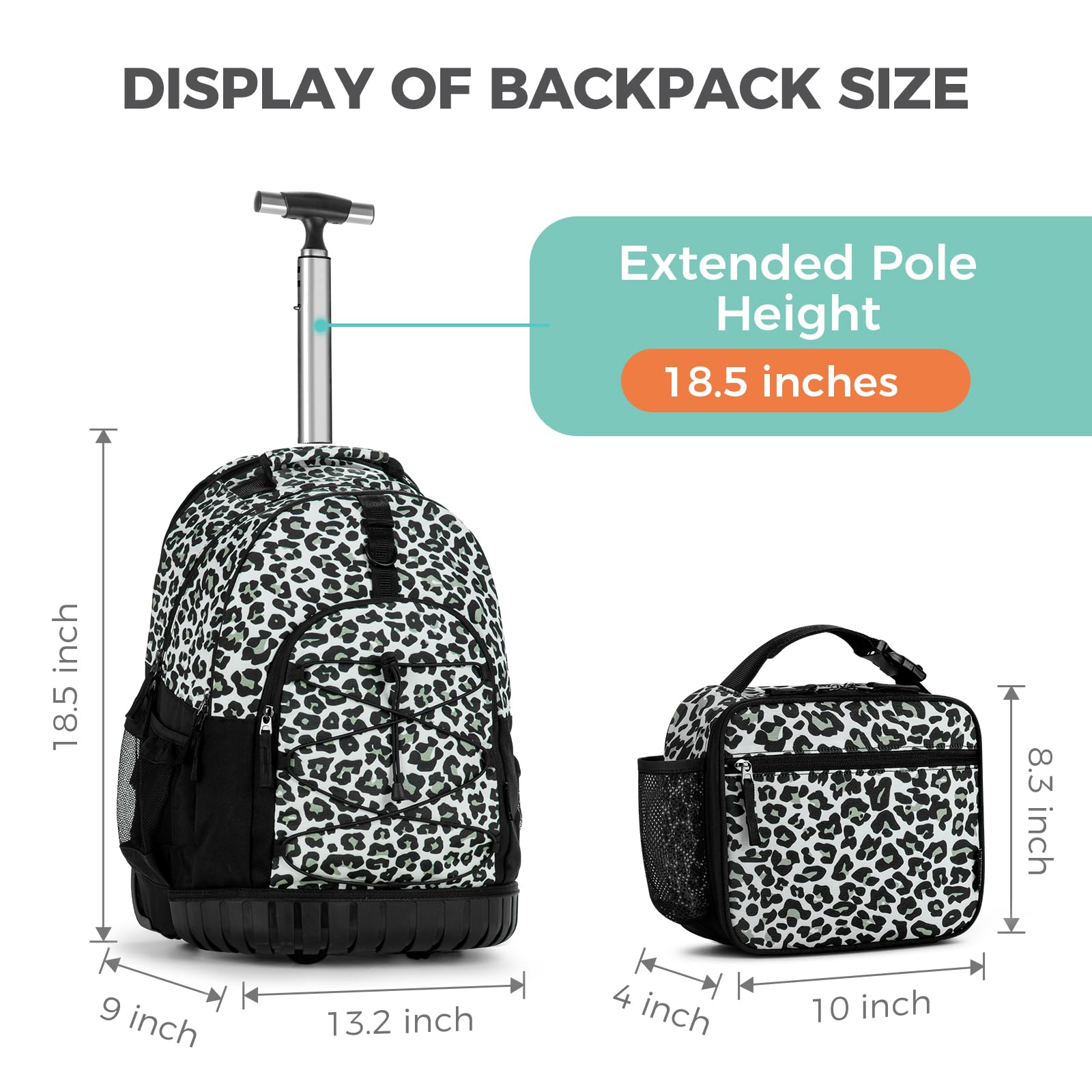 Leopard Black Teens Rolling Backpack Set