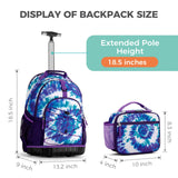 Tie Dye Swirl Purple Teens Rolling Backpack Set