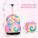 Tie Dye Swirl Rainbows Kids Rolling Backpack Set