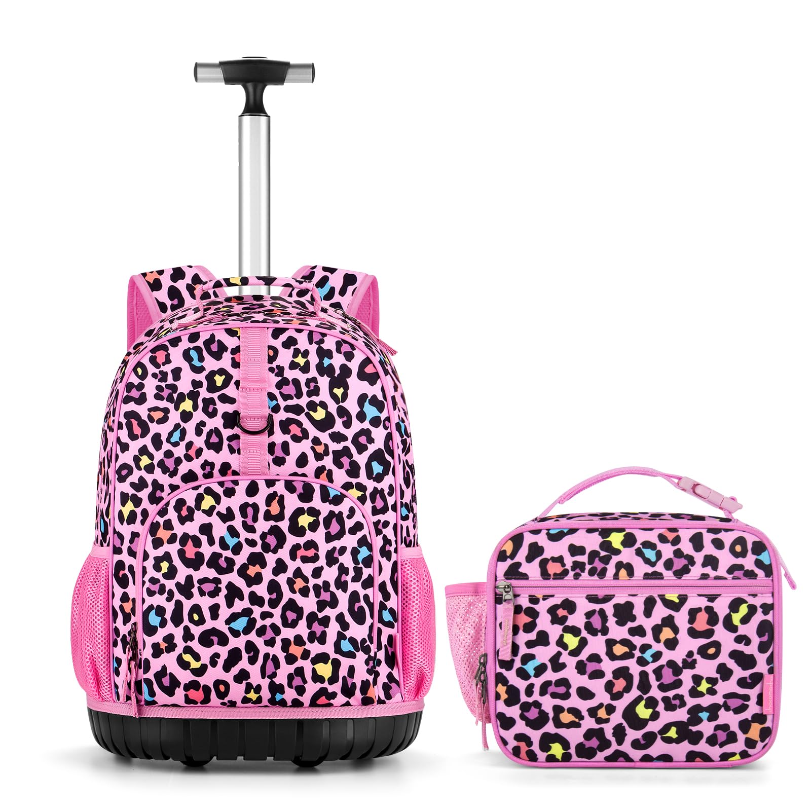 Leopard Pink Kids Rolling Backpack Set