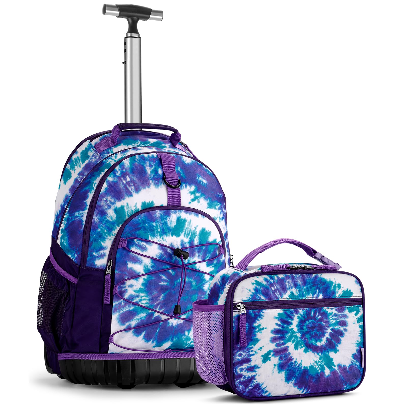 Tie Dye Swirl Purple Teens Rolling Backpack Set