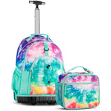 Tie Dye Swirl Colorful Teens Rolling Backpack Set