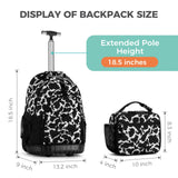 Cow Black Teens Rolling Backpack Set