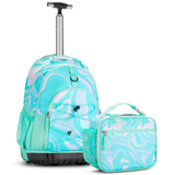 Laser Fluid Teal Teens Rolling Backpack Set