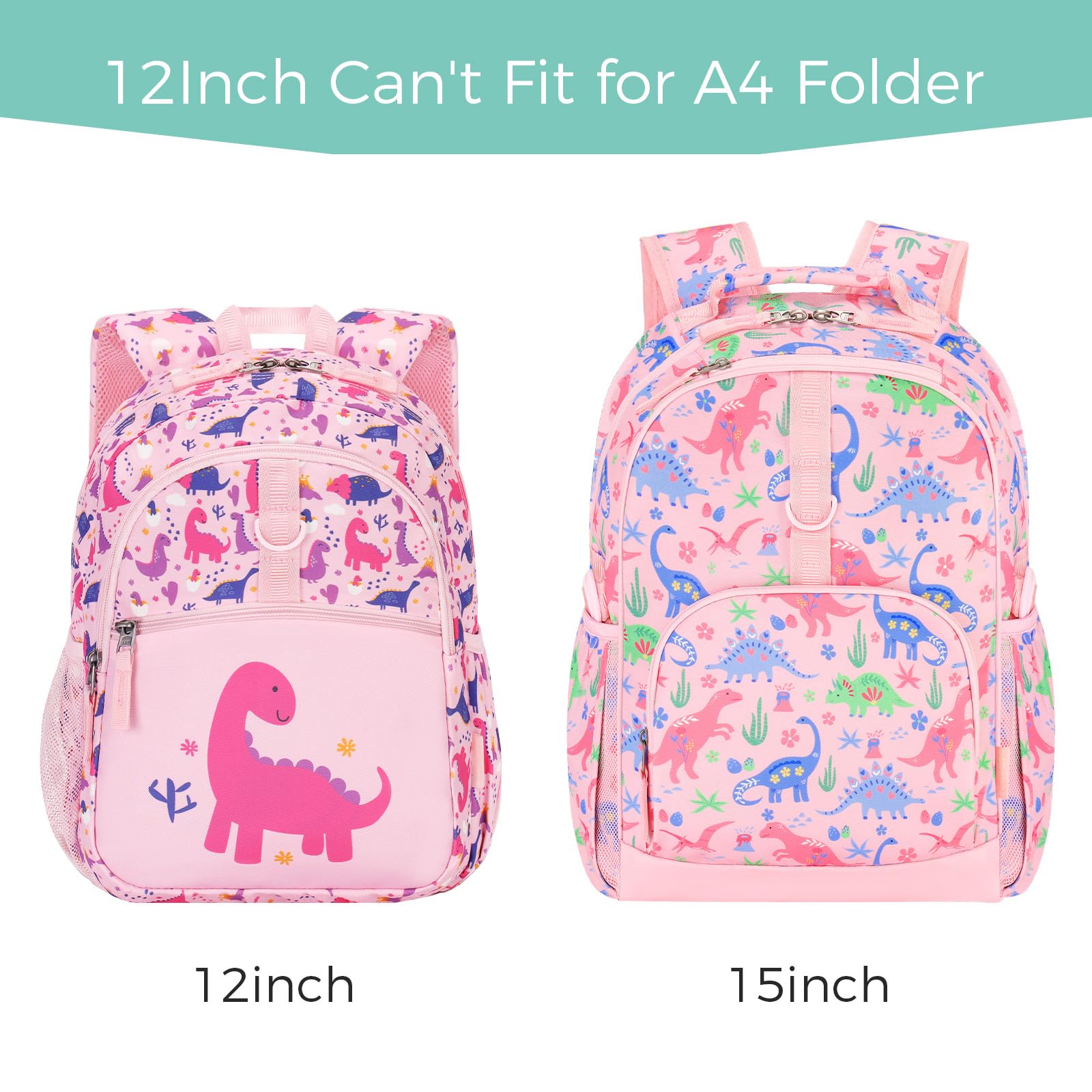 Dinosaur Pink Toddler Backpack 12 Inch