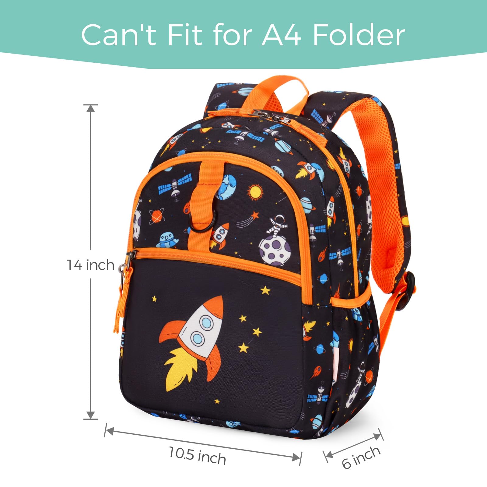 Space Orange Toddler Backpack 12 Inch
