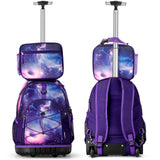 Galaxy Purple Teens Rolling Backpack Set