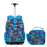 Dinosaur Blue Kids Rolling Backpack Set