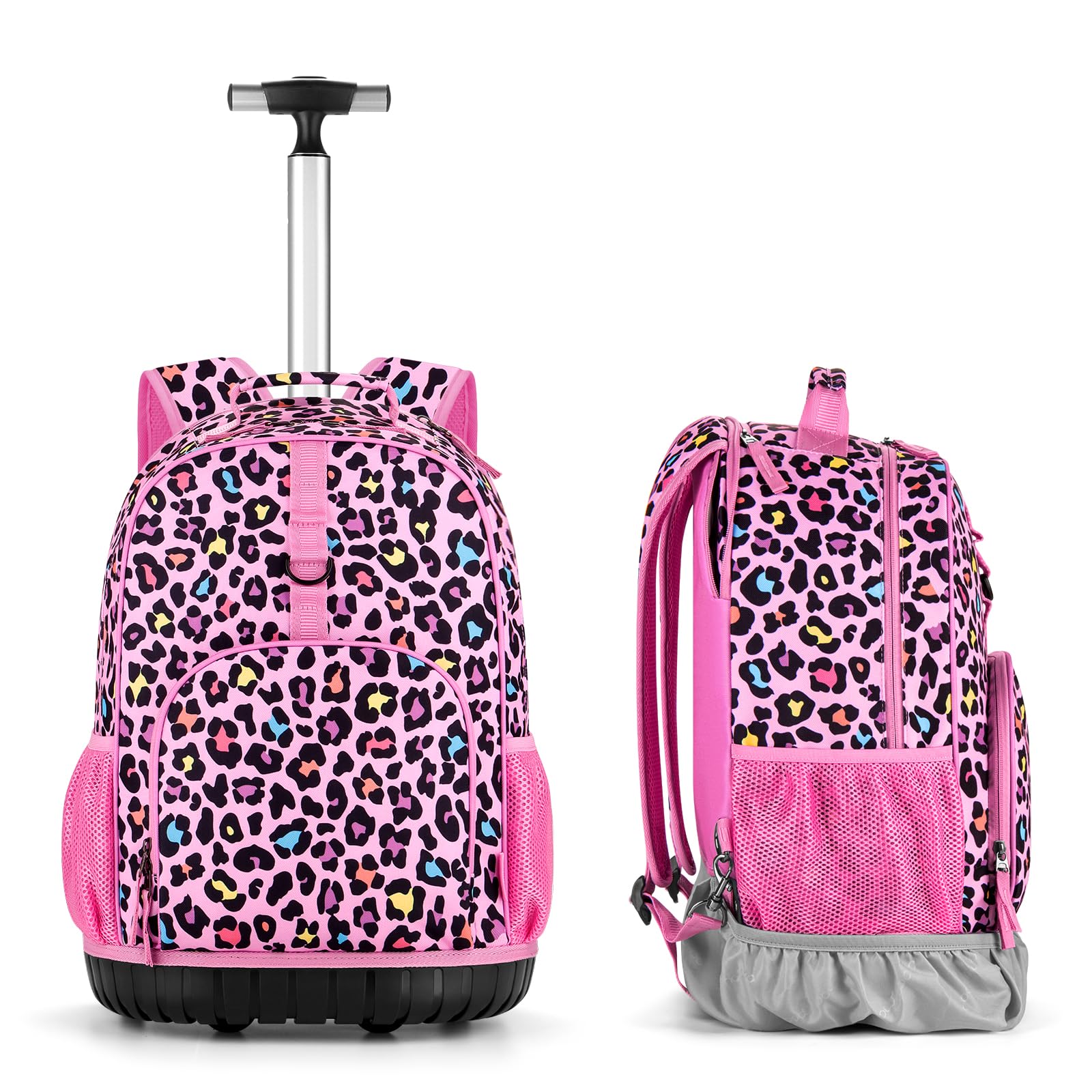 Leopard Pink Kids Rolling Backpack Set