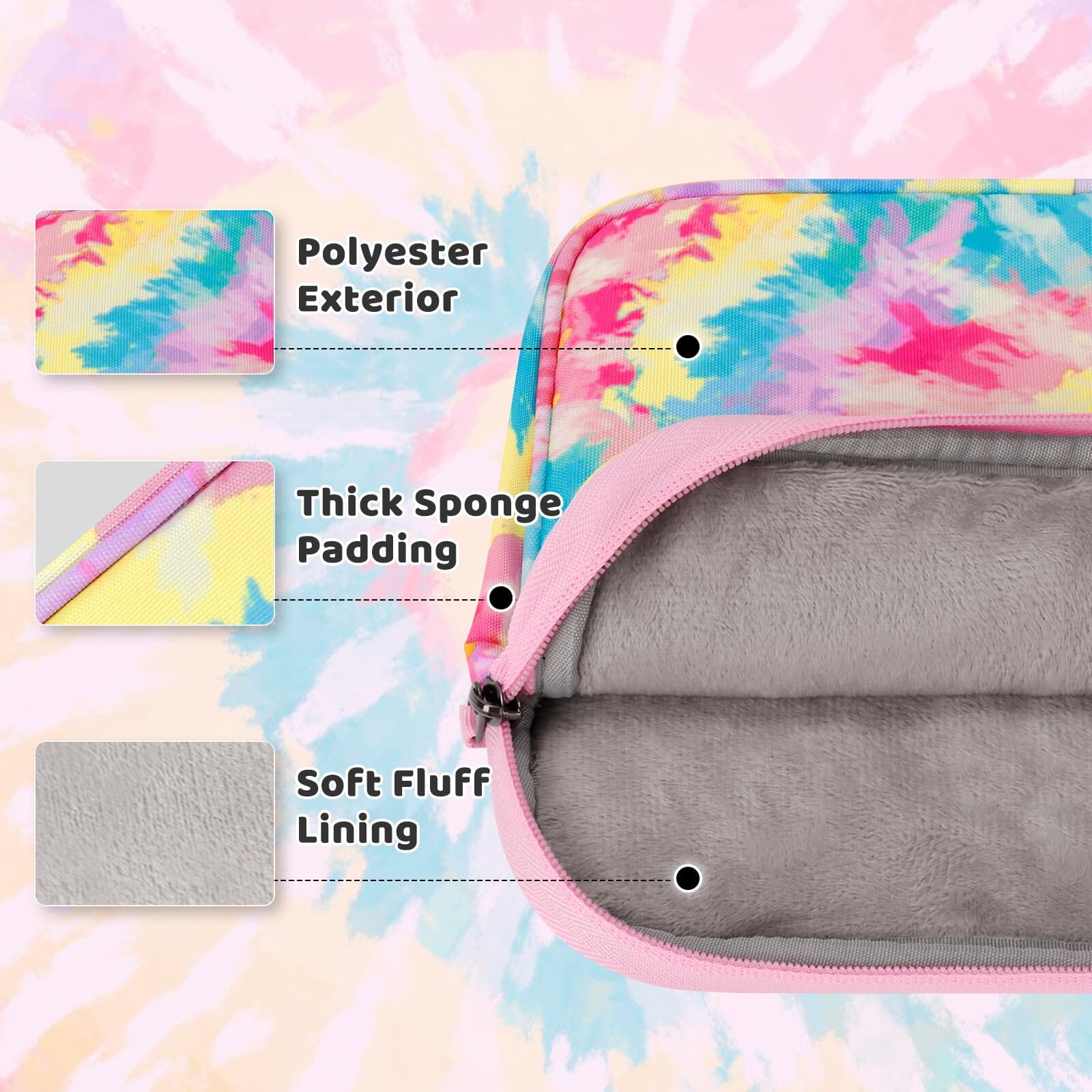 Choco Mocha 10 Inch Kids Tablet Sleeve Bag for Girls, Kids Tablet Carrying Case for Fire 7, Fire HD 8 Tablet, Kindle Kids Edition, iPad, Toddler Tablet Bag,Tie dye Colorful Choco Mocha 