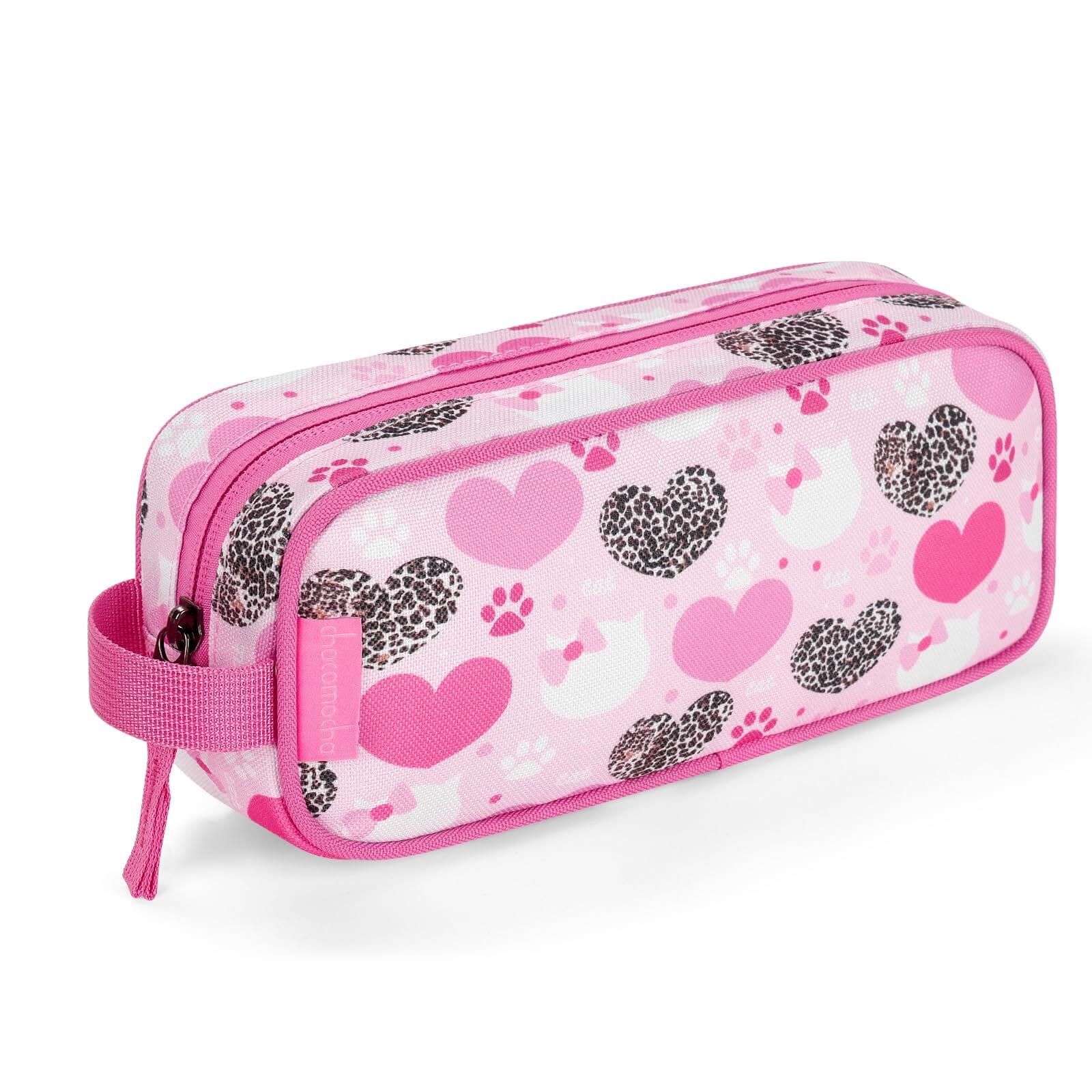 Choco Mocha Cat Pencil Pouch for Kids Toddler Girls, Soft Zipper Small Pencil Case for Little Girls, Kids Heart Pencil Bag for Girls, Pink Choco Mocha 