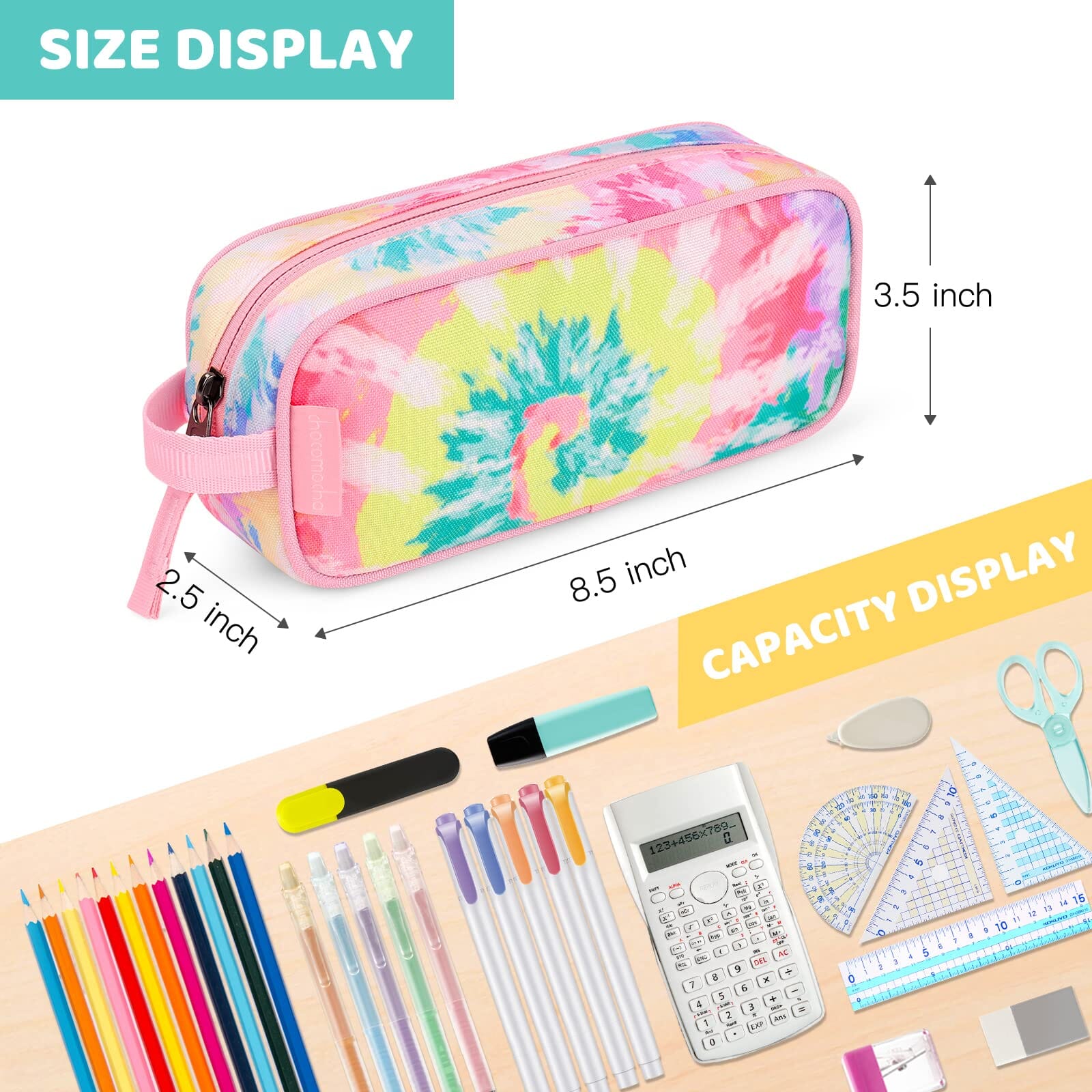 Choco Mocha Tie Dye Pencil Case for Girls Kids Toddler, Soft Zipper Small Pencil Pouch for Little Girls, Kids Pencil Bag for Girls, Colorful Choco Mocha 